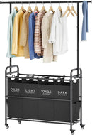 Tajsoon Laundry Sorter Cart with Hanging Clothes Rack, 4 Butler Sorter Basket Organizer, Laundry Hamper Cart with Heavy Duty Rolling Lockable Wheels, Black by CozyNest Decor