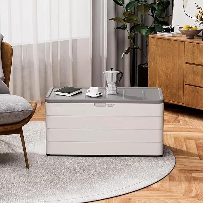 Heavy-Duty 100 Gallon Outdoor Storage Box - Waterproof Deck Box & Large Storage Bin for Patio/Pool, All-Weather Resin Chest with Lock, UV-Resistant, Alpine White, photo 7 of 9