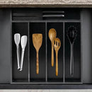 VaeFae Bamboo Silverware Organizer, Utensil Holder for Drawer, Wooden Cutlery Tray with Divider for Kitchen Drawer, Utensil Organizer with Knife Block（Black） by CozyNest Decor
