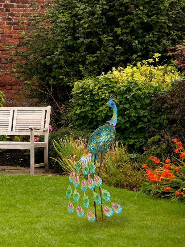 YEAHOME Garden Decor Outdoor Statues, 34" Large Metal Peacock Standing Yard Art, Blue Green Bird Lawn Sculptures Garden Decor for Outside Patio Porch Backyard, photo 2 of 7