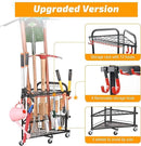 PLKOW Garden Tool Organizer with Wheels and Storage Hooks, Rolling Corner Tool Storage Rack for Garden, Shed, Garage, Powder Coated Steel, Black by GreenHaven Gardens