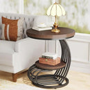 Tribesigns Round End Side Table: 2 Tiers Side Table Set of 2, Vintage End Table for Living Room, Small Bedside Table Accent Table with Arc-Shaped Frame, Rustic Brown by CozyNest Decor