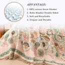 Snycler Cotton Bed Throw with Tassels, Double-Sided Bohemian Spring Flowers Plants Throws for Sofas, 60x80 inch Woven Warm Blanket for Single Sofa, Bedspread and Settee Couch Travel Green by CozyNest Decor