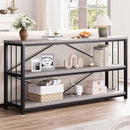 LVB Extra Long 3-Tier Sofa Table, Industrial Console Table with Storage Shelf, Modern Rustic Wood Metal Narrow Entryway Table, Skinny Behind Couch Table for Foyer Living Room Bedroom, Light Grey, 70In by CozyNest Decor