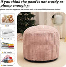 Round Stuffed Pouf Ottoman for Foot Rest, Storage Ottoman Pouf Foot Stool Cushion, Faux Fur Poufs with Foam Chunk Filling, 26 X 18 Inch Floor Chair for Living Room Bedroom Home Decor, Pink by CozyNest Decor