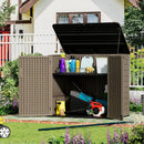 ZZM Large Outdoor Storage Shed, 48 Cu Ft Resin Versatile Storage Cabinet for Patio Accessories, Trash Cans & Garden Tools, Durable Horizontal Storage Box with Lockable Lid (Coffee) by GreenHaven Gardens