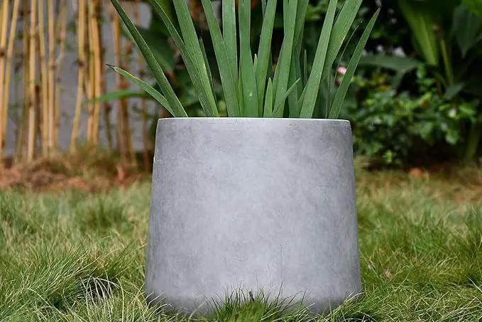 Kante 15.3" Dia Round Concrete Planter, Outdoor Indoor Large Plant Pots Containers with Drainage Hole and Rubber Plug for Home Garden Patio, Natural Concrete, photo 6 of 15
