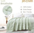 jinchan Boho 100% Cotton Blanket Muslin Lightweight Twin Size Throw Blanket Reversible for Couch Soft Cozy All Season 3-Layer Throw Coverlet Blanket for Bedroom Living Room Decor Green 60x80 Inches by CozyNest Decor