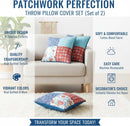 DaDa Bedding Set of 2-Pieces Bohemian Vibes Patchwork Floral Throw Pillow Covers, 18" x 18" (JHW878)
