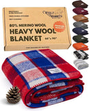 Woolly Mammoth Woolen Company Merino Wool Camping Blanket - 66 × 90 in, Red/White & Blue Plaid - 80% Merino Wool Heavyweight Outdoor Throw Blanket - Insulating for Picnic & Travel by CozyNest Decor