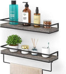 Meangood Floating Shelves Wall Mounted Set of 2, Wall Shelf with Towel Bar Rustic Wood Wall Storage Shelves for Bedroom,Living Room,Bathroom, Kitchen Pine by CozyNest Decor