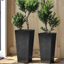 KOL 25'' & 28'' Tall Glazed Planter with Saucer, Set of 2, Galvanized Steel Planter Metal Pots for Indoor & Outdoor Use, Decorative Flower Plant Pots with Drainage Hole for Porch, Patio, Deck - Black by CozyNest Decor
