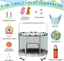 LAMERGE 55" 7-in-1 Round Trampoline for Kids Boys & Girls Ages 1-8, Indoor & Outdoor Trampoline for Fun, Adjustable Height Handrail ＆ Enclosed Safety Net ＆ Durable Designs for Toddlers Children by TinyTreasures Baby Boutique
