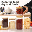 Glass Food Storage Jars with Lids(24oz/37oz/50oz)Square Set of 6 ,Glass Storage Containers Clear Glass Food Canister with Bamboo Lid Airtight For Serving Tea, Coffee Beans, Candy,Spice and More by CozyNest Decor