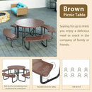 46'' Steel Round Picnic Table for Outdoors, Expanded, Lifetime Picnic Table with Umbrella Hole, Heavy Duty Sturdy Commercial Picnic Tables for Garden Courtyard BBQ, Coffee by GreenHaven Gardens