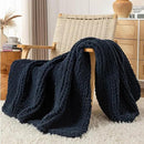 Chunky Knit Blanket Throw, 100% Hand Knit Throw Blanket Handmade Chenille Cable Knit Throw for Couch, Stylish Cozy Soft Rope Knot Crochet Blanket for Home Decor, Navy Blue, 50x60 Inches by CozyNest Decor