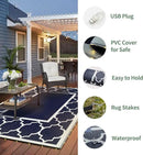 GENIMO 6' x 9' Outdoor Rug Waterproof for Patio Decor, Foldable Reversible Plastic Straw Area Rugs Mat with String Light, Led Carpet for Camper, Rv, Deck, Porch, Picnic, Beach, Balcony, Blue & White by GreenHaven Gardens