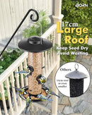 iBorn Metal Bird Feeders for Outdoors, 2LB Bird Seed Feeder 17cm Large Roof &Tray, 4 Feeding Ports, Black Finish by CozyNest Decor