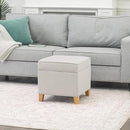 Adeco 17.5" Square Fabric Ottoman with Storage - Upholstered Cotton Linen Foot Rest - Flip Top Footstool with Sturdy Wood Legs, Small Cube Coffee Table Extra Seat for Living Room, Bedroom, White by CozyNest Decor