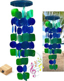 Bellaa 24858 Wind Chimes Outdoor, Garden Decorations, Musical, Indoor/Outside Windchimes, Beach, Ocean Breeze, Gifts for Mom, Gift for All Occasions, Capiz Sea Glass Shells Wood 27 inch Green Blue by CozyNest Decor