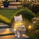 Solar Cat Garden Statue for Outdoor Decor, Cat Solar Light with Flowers, Resin Welcome Cats for Garden, Yard, Lawn Decor, Cats Lover Gifts for Women by CozyNest Decor