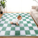 Super Soft Rug for Bedroom, 5x7 ft Sage Green and White Area Rug Classic Checkered Shaggy Anti-Skid High Pile Soft Fluffy Rug Fuzzy Carpet for Living Room Bedroom Kids Room Nursery, Dorm by TinyTreasures Baby Boutique