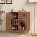 Mid Century Bar Cabinet with Wine Racks, Modern Liquor Cabinet with Slatted Doors for Dining Room, Living Room (Walnut Color) by CozyNest Decor