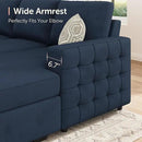 HONBAY Sleeper Velvet Blue Sectional Couch with Pull-Out Bed, Storage Chaise for Living Room by CozyNest Decor