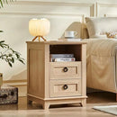 18" Farmhouse Night Stands Set of 2 with Charging Station, 2 Drawers Bedside End Table, Natural Wooden Nightstand, Bed Side Table Cabinet with Open Shelf for Bedroom Living Room Office by CozyNest Decor
