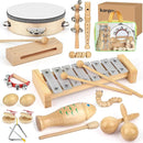 Kids Musical Instruments,100% Natural Wooden Music Percussion Toy Sets, 23 Pcs Tambourine Xylophone Toys for Kids, Girls Boys Preschool Education Early Learning Musical Toys with Bags by TinyTreasures Baby Boutique