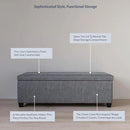 BELLEZE Storage Ottoman, 47 Inch Bench Bedroom Bench with Safety Close Hinge, Extra Long Ottoman with Storage for Living Room, Entryway, Hallway, Foot Rest, Support 300lbs - Gray by CozyNest Decor