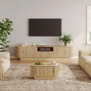 Lift Top Coffee Table with Storage,Oval Wood Coffee Table with Sliding Doors & Hidden Compartment, Fluted Center Table for Home,Living Room,Office, Natural by CozyNest Decor