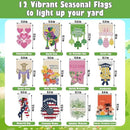 12 Set Seasonal Garden Flags 8 Modes Solar LED Double Sided 12 x 18 Inch Small Yard Flag Outdoor Lighted Spring Summer Easter Graduation Memorial Day Garden Decor for All Seasons, 12 Styles by GreenHaven Gardens