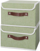 ANMINY 2PCS Storage Bins with Lid PU Leather Handles Storage Boxes PP Plastic Board Decorative Foldable Lidded Cotton Linen Fabric Home Cubes Baskets Closet Organizer Containers - Green, Small Size by TinyTreasures Baby Boutique