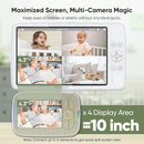 bonoch MegaView Baby Monitor No WiFi, 10" 720p Video Baby Montior with Camera and Audio, Up to Quad Split Screen, 10000mAh Battery, VOX Mode, Remote PTZ, Night Vision, for Multi-Child, Pets, Elderly by TinyTreasures Baby Boutique