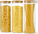 70oz Straight cylindrical Airtight Storage Jars with Bamboo Lid Set of 3 Storage Container Glass Jars, Kitchen Canister for Noodles, Pasta and Coffee beans (‎with Black Lable) by CozyNest Decor