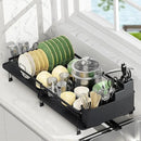 ROTTOGOON Expandable Dish Drying Rack,Multifunctional Adjustable Dish Drainer with Swivel Spout and Anti-Rust Dish Rack with Removable Cutlery & Cup Holders for Kitchen Counter,Black by CozyNest Decor