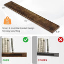 Floating Shelves for Wall, 72" W x 9.3" D x 1.5" H, Long Wooden Wall Mounted Display Shelf with Invisible Brackets for Living Room, Bedroom, Bathroom, Kitchen & Storage, Set of 1, Rustic Brown by CozyNest Decor