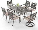 Sophia & William 7 Pieces Cast Aluminium Patio Dining Set for 6 People, Powder-Coating Outdoor Table and 4 Chairs & 2 Swivel Rocking Chairs, Outdoor Patio Table Set with 2.3" Umbrella Hole, Bronze by GreenHaven Gardens