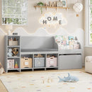 HOSTACK 67" Kids Reading Nook with Bench, Kids Bookshelf and Bookcase with Seat Cushion and 6 Storage Cubbies, Toy Storage Box on Wheels, Toy Chest for Playroom, Bedroom, School, Grey by TinyTreasures Baby Boutique