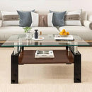 Tempered Glass Coffee Table Rectangle Living Room Center Table, with 39" Clear Top and Brown MDF Layer Black Metal Leg, for Small Space Apartment, Transparent+Brown by CozyNest Decor
