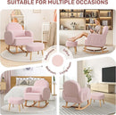 Rocking Chair Nursery with Ottoman, Upholstered Glider Rocker with High Backrest and Side Pocket, Rocking Accent Armchair with Solid Wood Legs for Nursery/Living Room/Bedroom Pink by TinyTreasures Baby Boutique