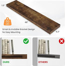 Floating Shelves for Wall, 48"W x 9.3"D x 1.5"H, Wooden Wall Mounted Display Shelf with Invisible Brackets for Living Room, Bedroom, Bathroom, Kitchen Decor and Storage, Set of 1, Rustic Brown by CozyNest Decor
