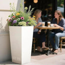 Worth Garden 28" H. Large Metal Glazed Planter Set of 2, Modern Glossy Finish White Tall Square Tapered Steel Flower Plant Pots for Indoor & Outdoor Use - Insert Plate with Drain Holes, Air Vents by CozyNest Decor