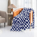 LOMAO Throw Blankets Flannel Blanket with Checkerboard Grid Pattern Soft Throw Blanket for Couch, Bed, Sofa Luxurious Warm and Cozy for All Seasons (Dark Blue, 50"x60") by CozyNest Decor