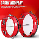 Flexzion Wood Handheld Tambourines - 8 and 6 Inch Set of 2 Pack, with Single Row Metal Jingle Bell (Red) Hand Held Tambourine Percussion Drum Moon Musical Instrument by TinyTreasures Baby Boutique
