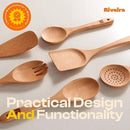 Riveira Cherry Wooden Spoons for Cooking Set of 6 – Natural Cherry Wood Cooking Utensils, Wooden Spatula, Wooden Spoon - Premium Quality Wooden Utensil Set for Non-Toxic Cooking by CozyNest Decor