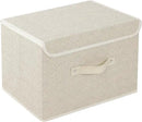 Storage Boxes, Collapsible Storage Bins with Lids, Cotton and linen cloth Storage Baskets with Handle, for Books, Closet, Bedroom, Home, 15x9.8x9.8 in, Grey and Beige by CozyNest Decor
