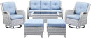 Wicker Outdoor Furniture Patio Furniture Set - 6 Piece Patio Conversation Set with Swivel Rocker Chairs, Rattan Sofa, Ottomans and Coffee Table, Baby Blue Cushion by GreenHaven Gardens