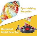 LUJII Hand Blown Glass Hummingbird Feeder for Outdoors Hanging with Ant Moat, 25 fl.oz, Leak Proof & Rustproof, Metal Base with 5 Feeding Ports & 5 Perches, Unique Garden & Backyard Decor (Ribbon) by GreenHaven Gardens